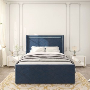 B126 Upholstered Bed Frame na may Lighting at Storage Drawers