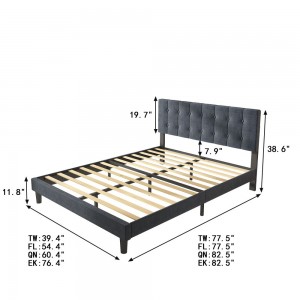 B135-L Queen Size tapecirani okvir kreveta s platformom i drvenom letvicom