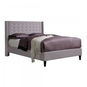 B137-L King Size Bed Frame Velvet Tufted Upholstered Platform Bed with Wingback Headboard