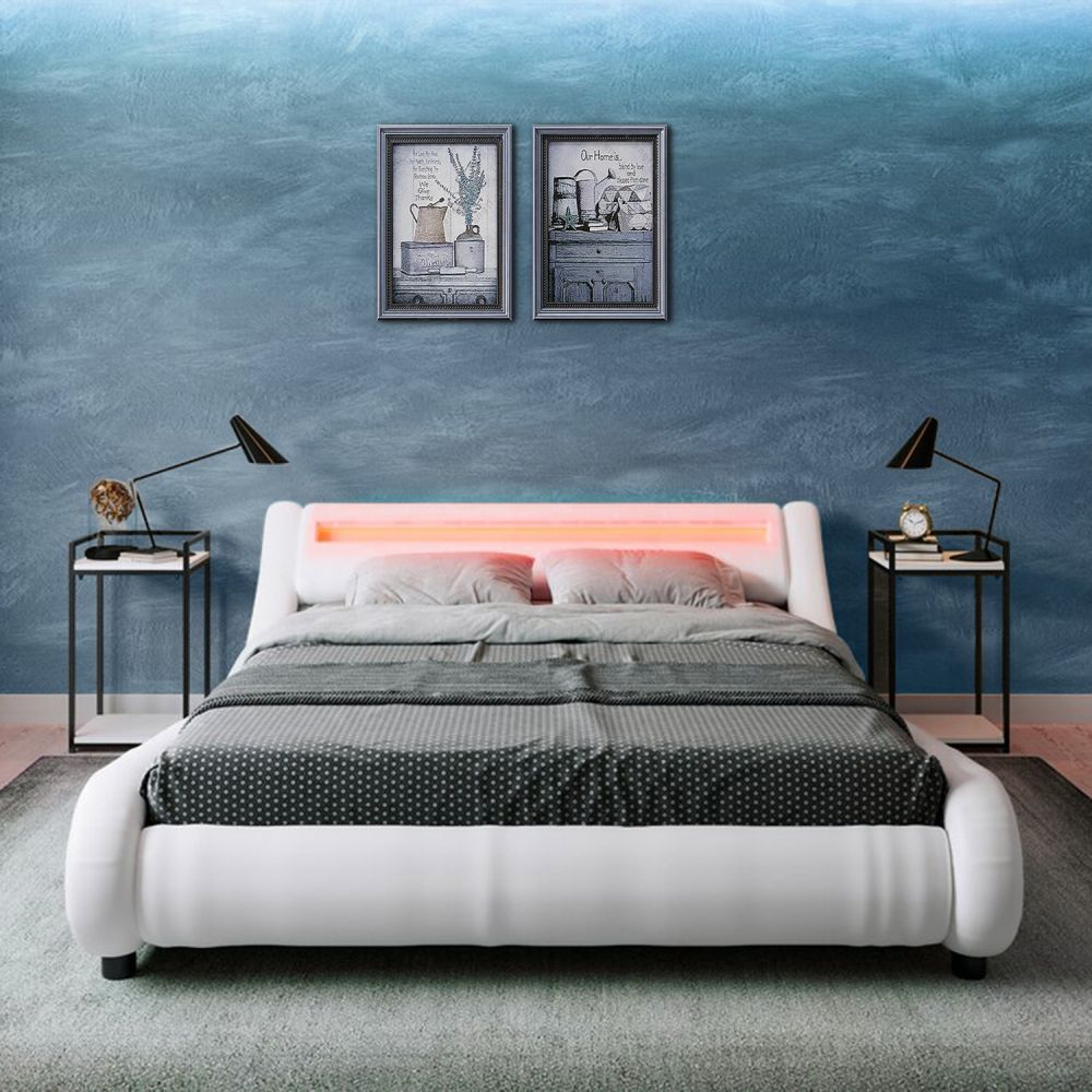 B138-L Queen Size Upholstered Bed Frame with Smart LED Light in Headboard