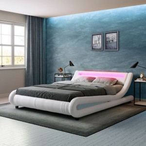 B138-L Queen Size Upholstered Bed Frame with Smart LED Light in Headboard