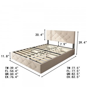 B142-L מסגרת מיטה מרופדת בעיצוב אחרון עם 4 מגירות אחסון