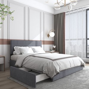B143-L Modern Stylish Dark Grey Upholstered Bed Frame misy 4 Fitehirizana Drawer