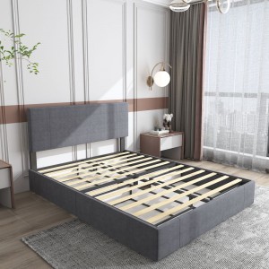 B143-L Moderen, eleganten temno siv oblazinjen posteljni okvir s 4 predali za shranjevanje