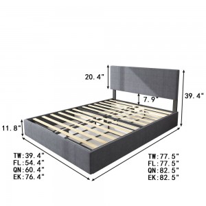 B143-L Moderní stylový tmavě šedý čalouněný rám postele se 4 úložnými zásuvkami