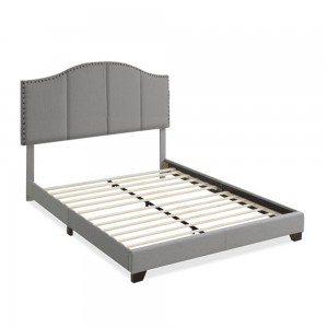 I-B146-L I-Queen Size Linen Upholstered Bed Bed Frame ene-Nailhead Trim