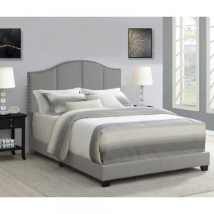 B146-L Queen Size Linen Upholstered Platform Bed Frame with Nailhead Trim