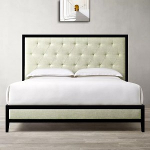 B149-L Upholstered Queen Size Bed Frame with High-back Headboard