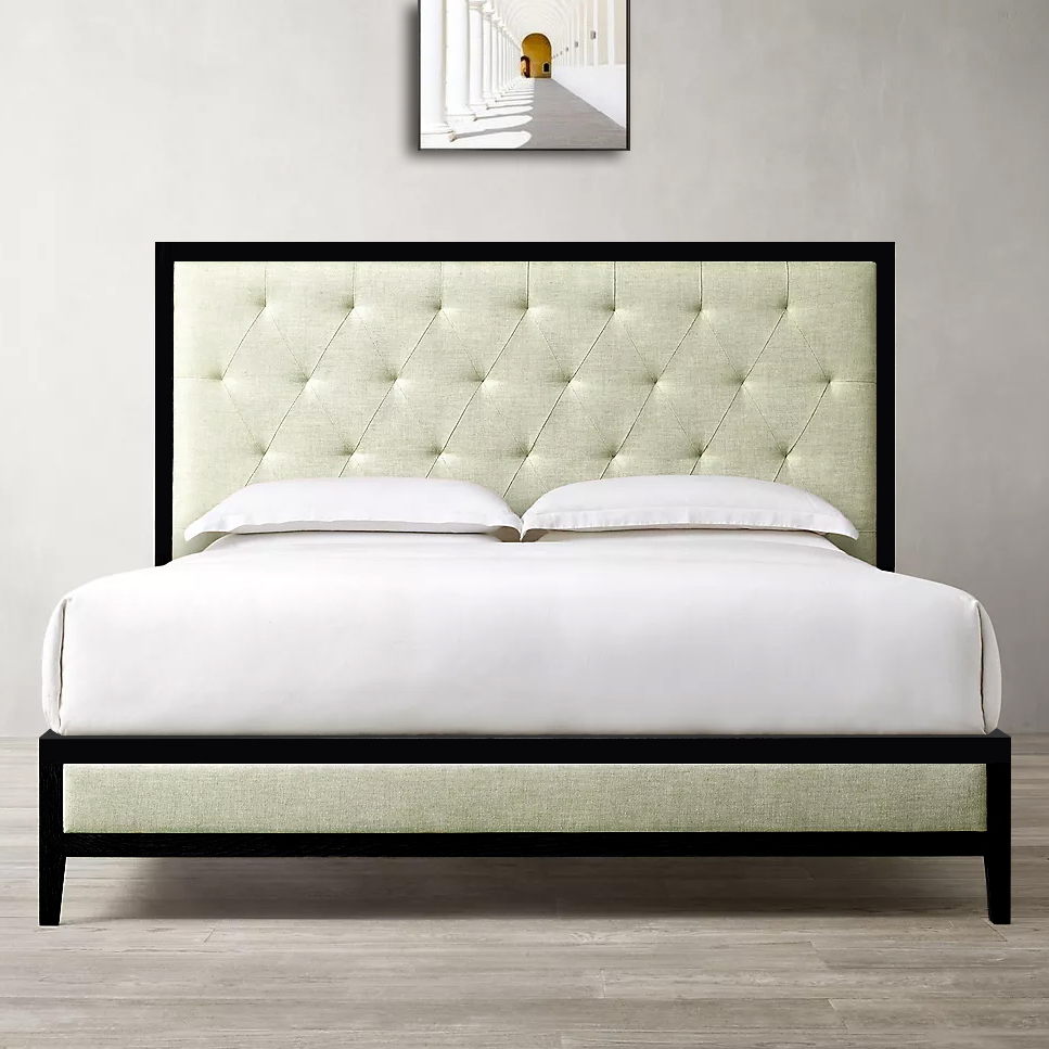 B149-L Estrutura de cama tamaño Queen tapizada con cabecero con respaldo alto