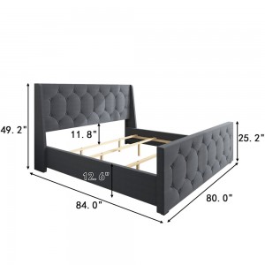 B151-L Super King Tufted Upholstery Bed Frame e nang le Tšehetso ea Wood e tšoarellang