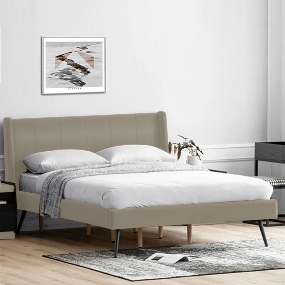 B156-L Nowoczesna i prosta rama łóżka tapicerowanego w dwóch rozmiarach z zagłówkiem skrzydłowym