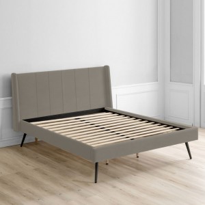 B156-L Estrutura de cama tapizada de tamaño dobre simple e moderna con cabecero con respaldo lateral