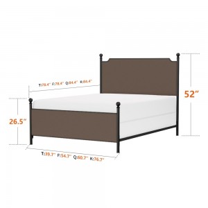 إطار سرير معدني بحجم كينج B158-L مع لوح رأسي ولوح قدم منجد