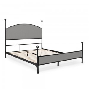 B159-L estrutura de cama de plataforma de metal de perfil baixo tamanho completo com cabeceira estofada
