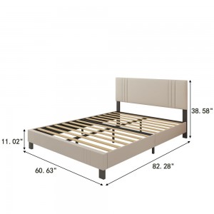 B160-L Modern Beige Upholstered Bed, Stable and Long Lifespan Metal Bed