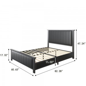 B161-L Modern Stylish Black Faux Leather High-back Upholstered Platform Bed
