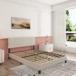 B165-L ລ່າສຸດ Upholstered Platform Bed Frame with Built-in USB Ports in Headboard