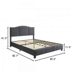 B174-L jaunākā dizaina platformas gulta ar polsterētu galvgali un koka līstēm