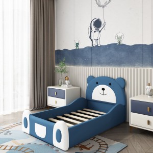 מיטת פעוט תאומים בעיצוב קריקטורה B213-L עם ראש מיטה וראש רגליים של דוב מקסים