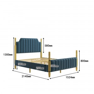 B279-L Estrutura de cama tapizada clásica e moderna de luxo tamaño king con cabecero de respaldo alto