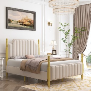 B279-L Modern Classical Upholstered Bed Frame King Size Luxury miaraka amin'ny Headboard avo