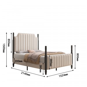 B279-L Cadre de lit rembourré classique moderne King Size Luxury avec tête de lit à dossier haut