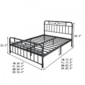 JHB82-J Pipe Design Industrial Style Metal Bed Frame Kokoh lan Umur dawa