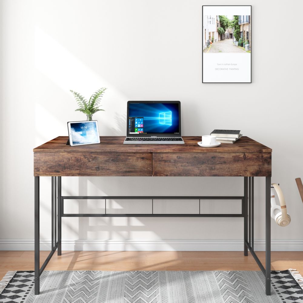 D26-T nagykereskedelmi dolgozóasztal fiókkal, otthoni irodai bútor, fa acél számítógép PC asztal