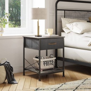 JHC07M Minimalist Bedside Table na may Fabric Storage Drawer at Open Wood Shelf