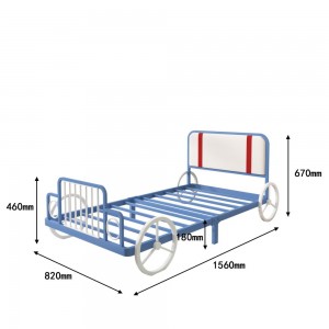 B191-L Car-shaped Kartun Anak Bed Metal Car Bed Frame Kanggo Bocah-bocah