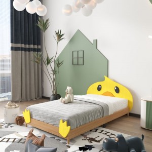 B198-L Söt barnsäng med liten gul anka tecknad sänggavel