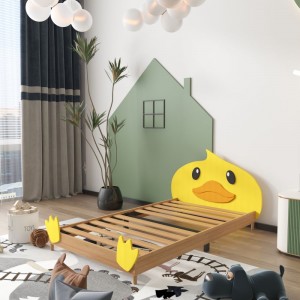 B198-L Joli lit pour enfant avec tête de lit à motif de dessin animé de petit canard jaune