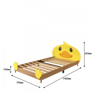 B198-L Prikupna otroška postelja z vzglavjem z vzorcem majhne rumene račke