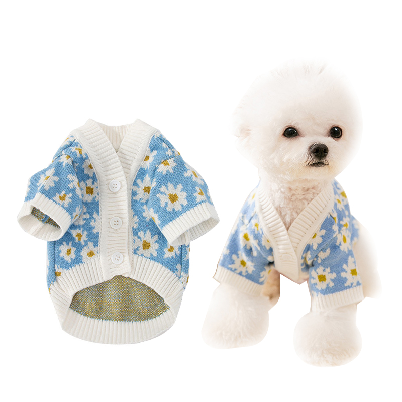 Արտադրող մեծածախ Աշնանային և գարուն Puppy Small Daisy տրիկոտաժե կարդիգան երկոտանի սվիտեր ընտանի կատվի շների հագուստ