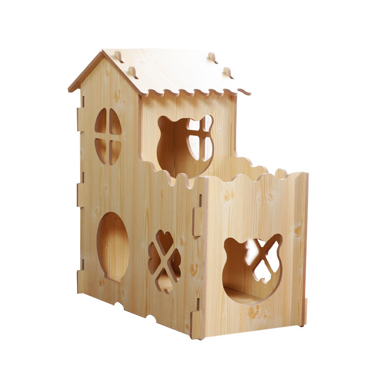 ໂຮງງານຂາຍໂດຍກົງເຮືອນແມວສີ່ລະດູການທົ່ວໄປ pet villa ສອງຊັ້ນໄມ້ summer enclosed bed pet cat house