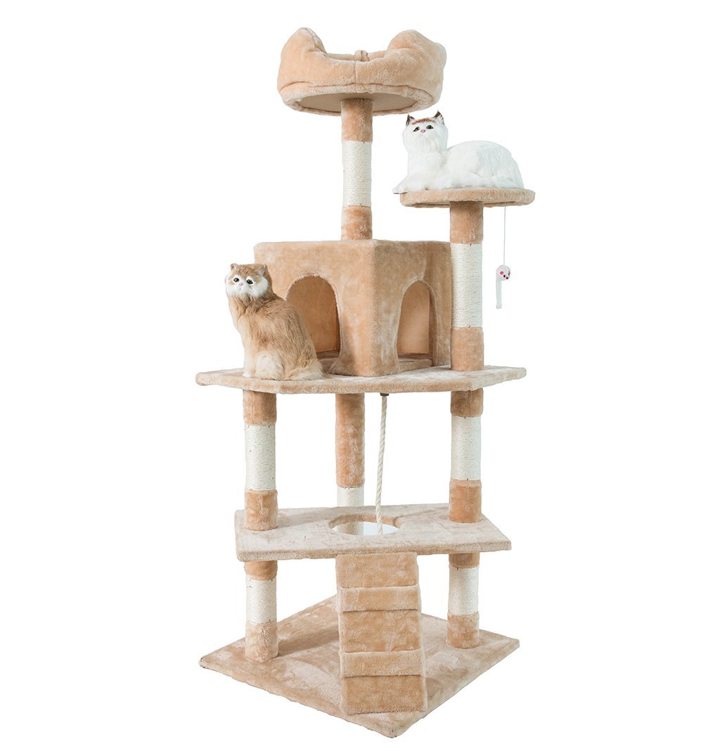 Karsti izpārdošana trīsslāņu flaneļa masīvkoka kaķu skrāpējamais daudzfunkcionāls kaķu plaukts