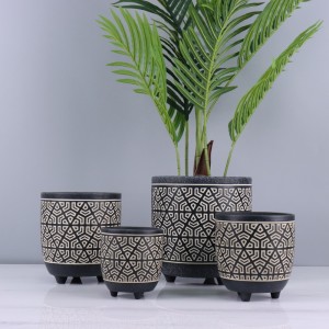 ការឆ្លាក់ Deboss & Antique Effects Decor Ceramic Planter