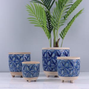 Plantador de cerâmica para decoração com entalhes e efeitos antigos Deboss