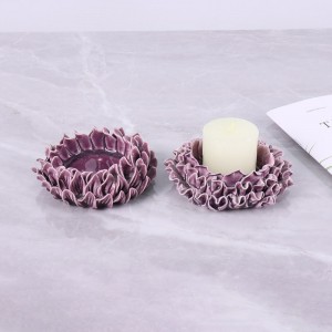 手作りの花の形の装飾クラックル釉セラミックキャンドルジャー