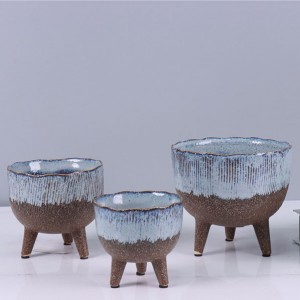 香炉型 足飾り付き 陶器製植木鉢