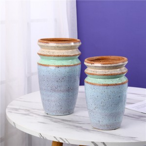 Maceta y florero de cerámica esmaltados hechos a mano de estilo multicolor de forma única