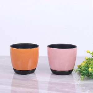 លក់ក្តៅ Crackle Glaze Ceramic Flowerpot With Saucer