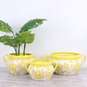 Gelbe florale Papieraufkleber, Heimdekoration, Keramiktöpfe und Hocker
