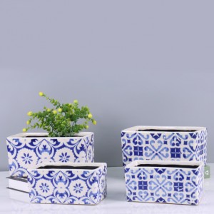 中国设计与充满活力的蓝色调色板陶瓷花盆