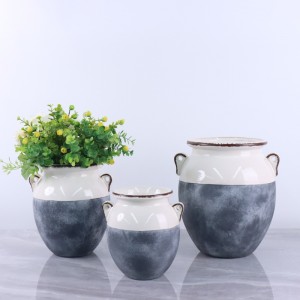 Artisanat traditionnel et esthétique moderne Décoration d'intérieur Pot en céramique avec oreilles