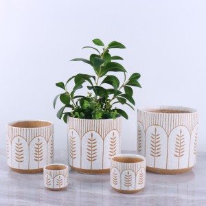Jardiniere din ceramică de formă rotundă cu model de spice de grâu