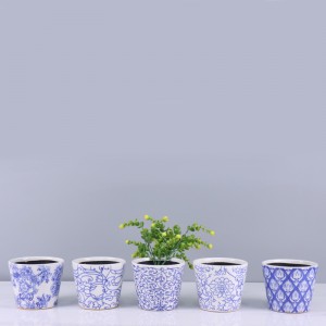 Traditional Chinese Style Blue Floral Home Mokhabiso Ceramic Flower Pot