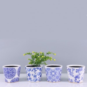 Традиционални кинески стил, плави цветни украси за дом, керамички лонац за цвеће