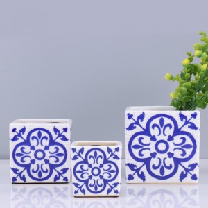 النمط الصيني التقليدي الأزرق الأزهار ديكور المنزل أصيص ورد سيراميك