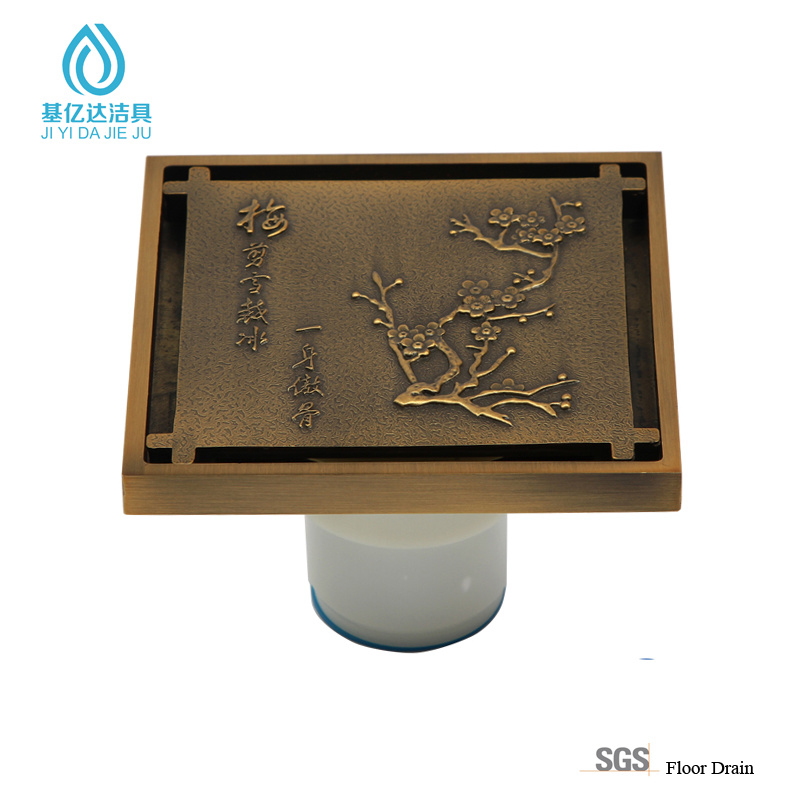 High Quality Bronze Square Bathroom Brass Floor Drain Plum Blossom
